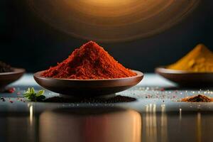 a bowl of spices on a table. AI-Generated photo