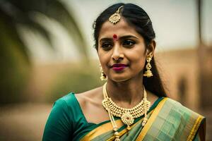 a beautiful indian woman in a sari. AI-Generated photo