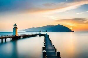 a long exposure photograph of a lighthouse in the ocean. AI-Generated photo