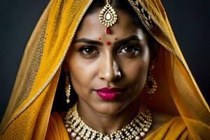 portrait of a beautiful indian woman wearing a sari. AI-Generated photo