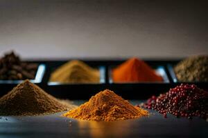 various spices and spices on a table. AI-Generated photo