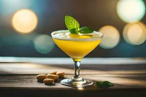 a cocktail with a mint leaf on top. AI-Generated photo