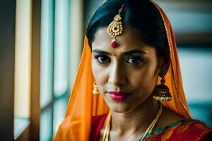 a beautiful indian woman in traditional attire. AI-Generated photo