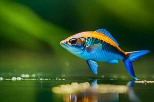 a fish with a blue and orange body is swimming in the water. AI-Generated photo