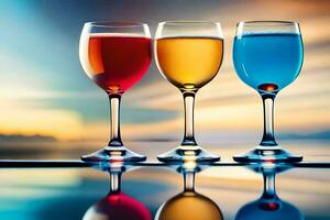 three glasses of wine with different colors. AI-Generated photo