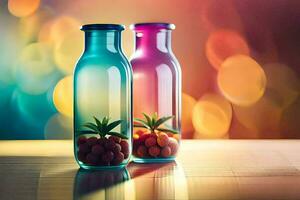 two glass bottles with berries in them. AI-Generated photo