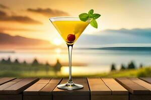 cocktail on the table with sunset. AI-Generated photo