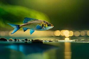 un pescado es nadando en el agua. generado por ai foto