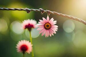 pink flowers on a wire. AI-Generated photo