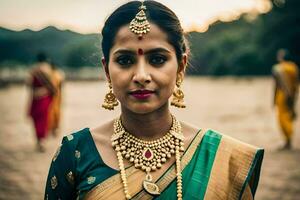 a woman wearing traditional jewellery in india. AI-Generated photo