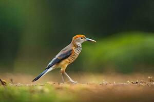 a bird with a red head and orange beak. AI-Generated photo