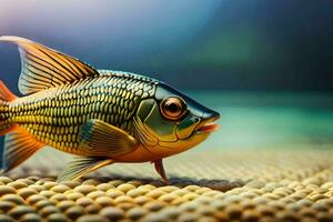 a fish is sitting on a gravel surface. AI-Generated photo