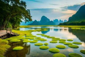 the li river in china. AI-Generated photo