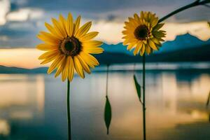 sunflowers in the mountains. AI-Generated photo