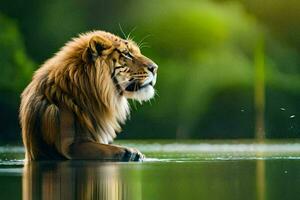 a tiger sitting in the water looking at the camera. AI-Generated photo