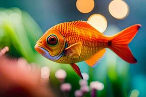 an orange fish swimming in the water. AI-Generated photo