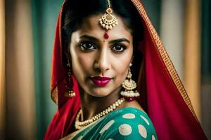 a beautiful indian woman in a sari. AI-Generated photo