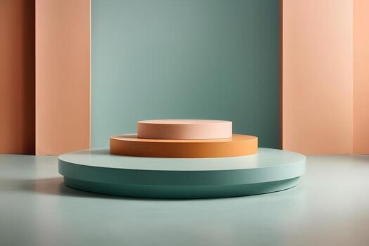 Abstract minimal scene with empty podium. Pedestal for product presentation. AI generative photo