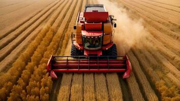 Combine harvester working on wheat field. Harvesting concept. AI generative photo