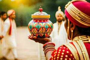 indio Boda ceremonia en jaipur. generado por ai foto