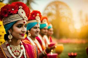 indian bride in traditional attire with her husband. AI-Generated photo