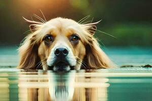 un perro es nadando en el agua. generado por ai foto