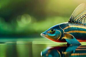 un pescado con brillante colores es flotante en el agua. generado por ai foto