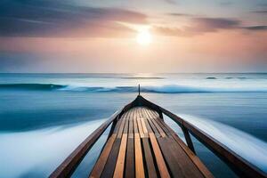 a long exposure photograph of a boat in the ocean. AI-Generated photo