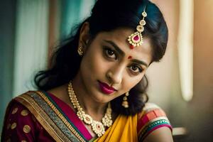 a beautiful indian woman in a sari. AI-Generated photo