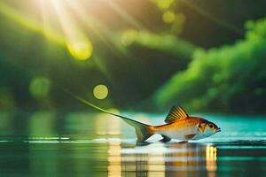 a fish is swimming in the water with sunlight shining on it. AI-Generated photo