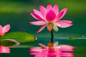 two pink lotus flowers are floating in the water. AI-Generated photo