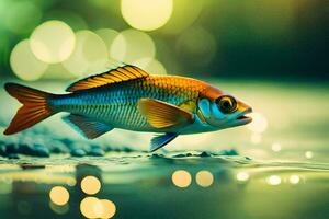 un pescado es caminando en el agua con un bokeh antecedentes. generado por ai foto