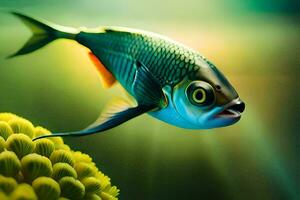 a fish swimming in the ocean with a green background. AI-Generated photo