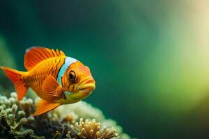 an orange fish is swimming in the ocean. AI-Generated photo