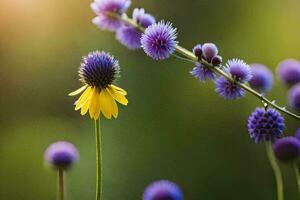 foto fondo de pantalla el sol, flores, el campo, el sol, púrpura, amarillo, flor,. generado por ai