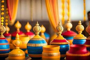 colorful vases with decorative designs on them. AI-Generated photo