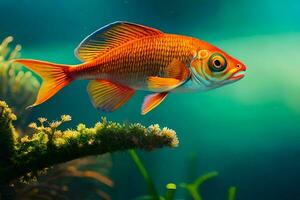 un pescado nadando en un acuario con plantas. generado por ai foto