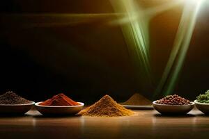 spices in bowls on a table. AI-Generated photo