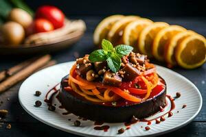 un plato con un vegetal plato en él. generado por ai foto