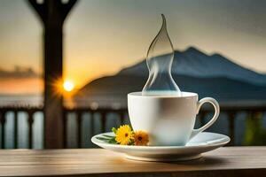a cup of coffee with a view. AI-Generated photo