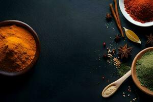 spices and spices on a dark background. AI-Generated photo