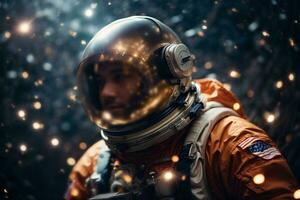 Astronaut spaceman in outer space. Close up. Science fiction theme. AI generative photo