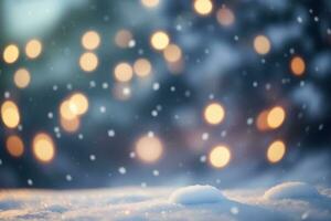 Winter bokeh background. Christmas and New Year celebration. AI generative photo
