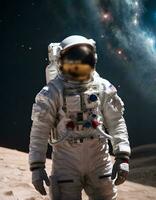 Astronaut spaceman on the space landscape. Space and universe exploration concept. AI generative photo