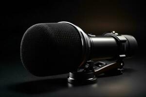 Professional condenser microphone on a black background. AI GENERATIVE photo