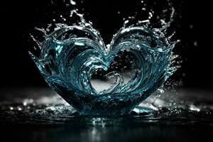 Heart made of water splashes and drops on dark background. Love concept. Valentine's Day. AI generative photo