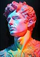 photo beautiful roman figure carving on colorful background generative ai