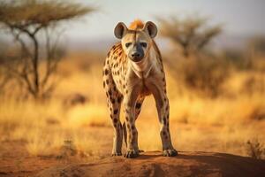 Free Beautiful shot of a spotted hyena standing Generative AI photo