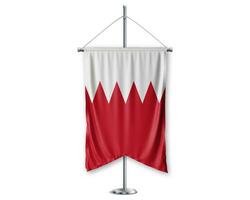 Bahrain up pennants 3D flags on pole stand support pedestal realistic set and white background. - Image photo