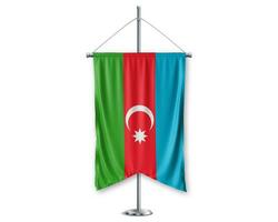 Azerbaijan up pennants 3D flags on pole stand support pedestal realistic set and white background. - Image photo